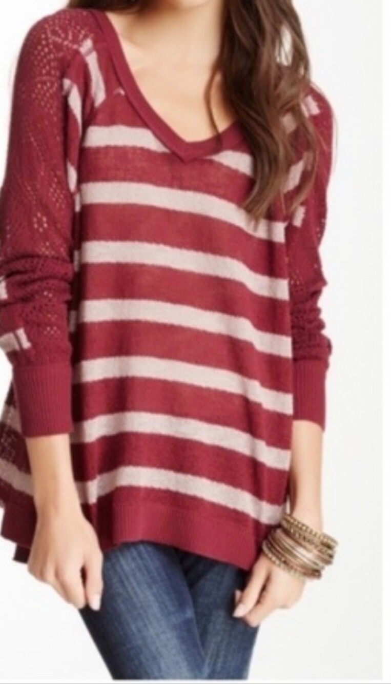 Free People We The Free Fluffy Lou Sweater S/Striped Sweater/Burgundy